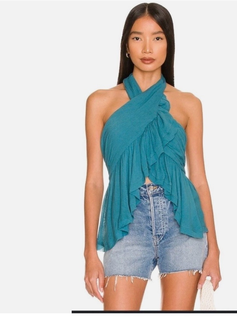 Free People Teal Ruffled Halter Camisole